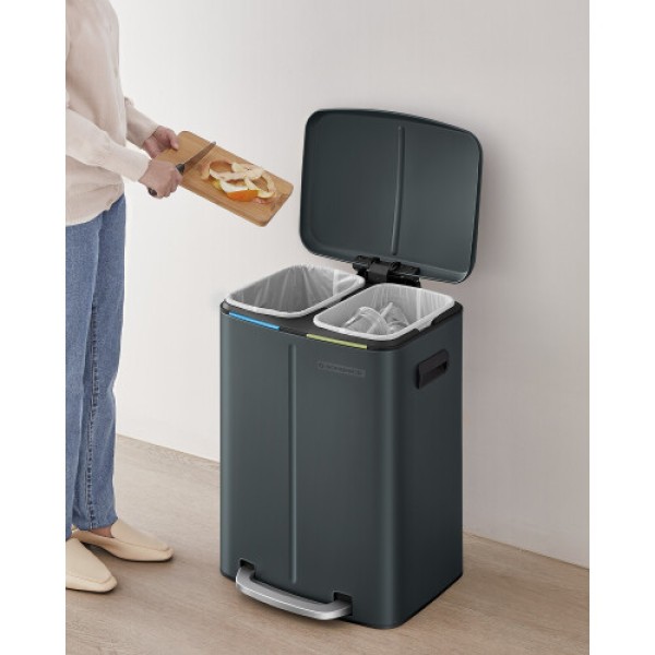 二重コンパートメント ステンレス製キッチンゴミ箱 ソフトクローズ蓋付き